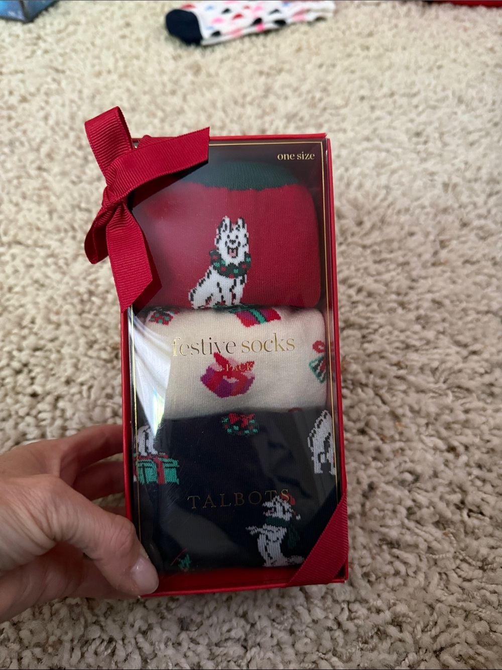 Talbots Holiday Dog Sock Gift Set - Red, Cream, Black